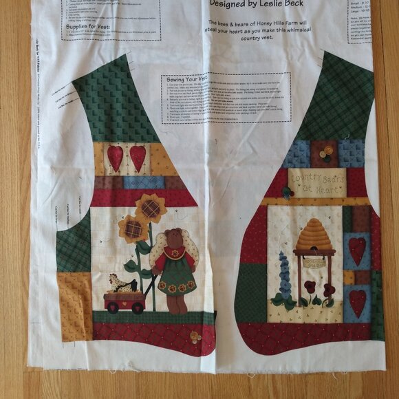 Vintage Country Bears Vest Sewing Pattern: Kitschy Cottagecore Fabric Panel - Picture 1 of 9